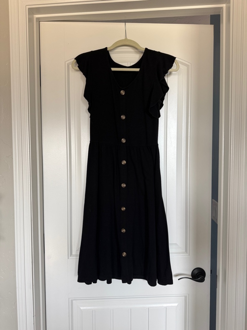 Amazon Black Button-Front Flutter Sleeve Mini Dress
